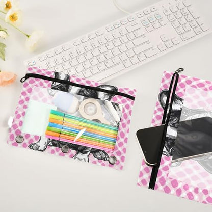 Kcldeci Pencil Pouch for 3 Ring Binder, Dog Breed French Bulldog 2 Pack Binder Pencil Pouch with Clear Window Pencil Bags with Zipper Pencil Case for Binder - color: C09