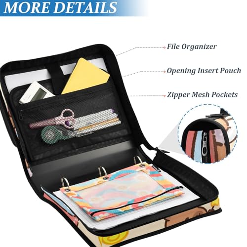 3 Ring Binder Zipper Binders Capybara Duck Expanding File Folder Bag with Shoulder Strap