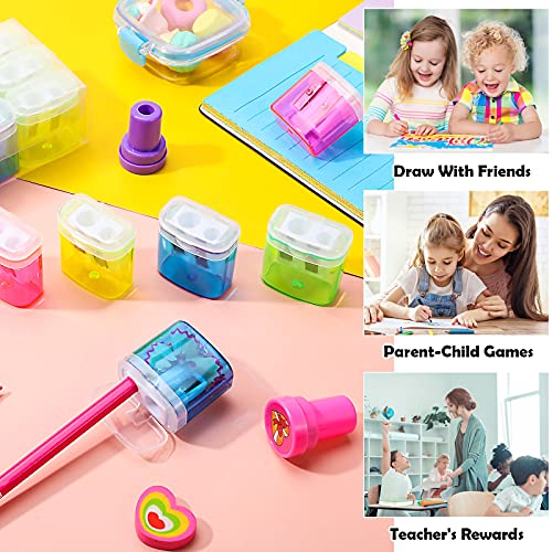 Tenare 48 Pcs Back to School Pencil Sharpeners Manual Double Hole Pencil Sharpener with Lid Hand for Home School Office, Graduation Gifts Handheld Plastic Crayon Sharpener