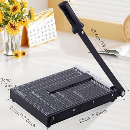 ISDIR 12” Heavy Duty Metal Paper Cutter - 15 Sheet High Capacity Guillotine Trimmer with Blade Safety Lock & Magnetic Guide, Professional Craft Cutter for Cardstock, Photos, DIY & Office - color: 12"black
