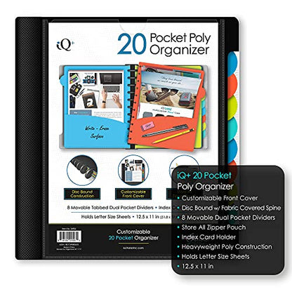 iScholar iQ+ 20 Pocket Folder with Zipper Pouch, Black (34906-BK) - color: Black, size: 20 Pocket