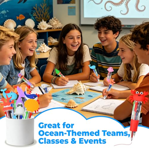 Under the Sea Party Favors Ocean Animals Multicolor Pen in One Cute Fun 4-in-1 Pens Bulk Cool Ballpoint Pens for Birthday Gifts Teacher Supplies (Sea Animal, 12) - style: Sea Animal