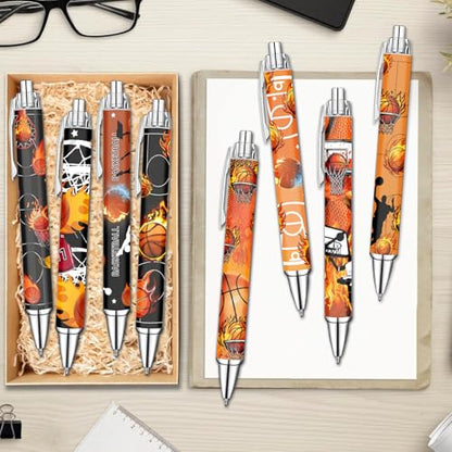 Basketball Pens Set – Fun Sports-Themed Writing Pens for kids,Students, and Coaches – Smooth Black Ink and Comfortable Grip – Great Party Favors, School Rewards, and Holiday Gift Ideas, 8 Pack - style: Basketball