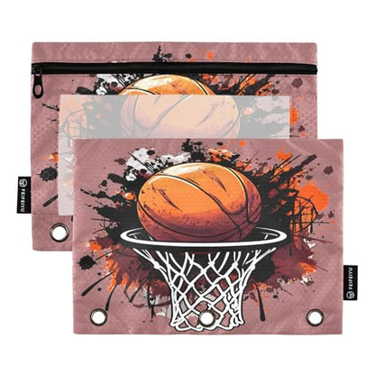 ALAZA Pencil Pouch for 3 Ring Binder, Splash Basketball Basket Hoop Binder Pencil Pouches with Clear Window Zipper Pencil Case Cosmetic Bags for Office College Supplies, 2PCS
