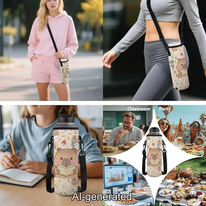 Cute Capybara Kids School Backpack Set Large Capacity 5 Pieces with Lunch Bag Pencil Case and Water Bottle Holder for Girls and Boys - color: Cute Capybara