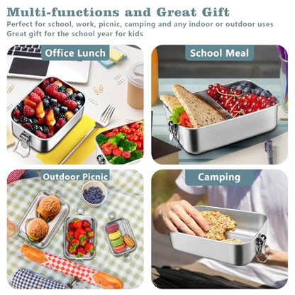 TeamFar Stainless Steel Bento Box, 3 Pack (16, 28 & 47oz) Metal Lunch Box with 3 Compartments for Adults Kids, Lunch Food Containers for School/Work/Meal Prep, Leak-Proof, 550ML+850ml+1400ML