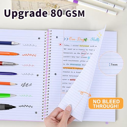Spiral Notebook College Ruled Paper 8" x 10-1/2", 1 Subject Spiral Notebook 80GSM Paper, 3-Hole Punched Perforated Pages Ideal for School, Office, Writing, 75 Sheets Lined Journaling Notebook, Purple - color: Purple