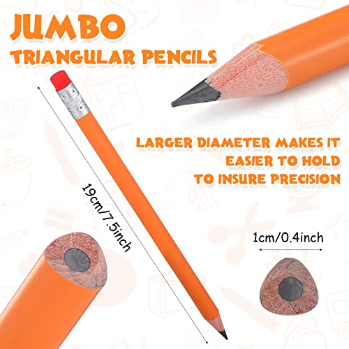 Fainne 48 Pcs Fat Pencils Jumbo Big Thick Large Pencils and 3 Pieces Sharpeners for Kids Beginners Preschoolers Kindergarten School Office Supplies(Orange+Silver,Triangle) - color: Orange+Silver, style: Triangle