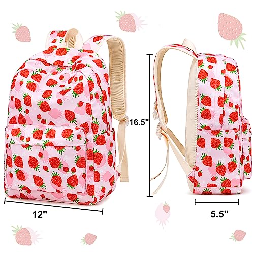 CAMTOP Backpack for Kids, Boys Girls Preschool Backpacks with Lunch Box Toddler Kindergarten School Bookbag Set - color: Strawberry