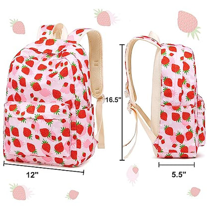 CAMTOP Backpack for Kids, Boys Girls Preschool Backpacks with Lunch Box Toddler Kindergarten School Bookbag Set - color: Strawberry