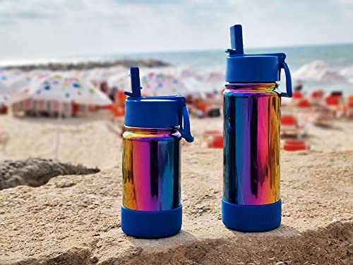 CHILLOUT LIFE 12oz Kids Insulated Stainless Steel Water Bottle with Leak Proof Straw Lid & 144 Stickers - color: Magic Rainbow, style: 12 oz