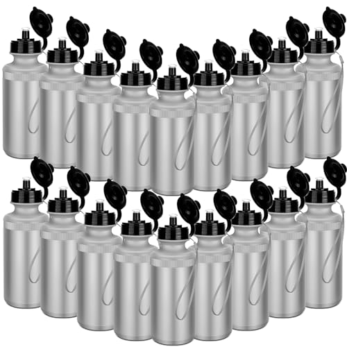 Zubebe 36 Pcs Sports Water Bottles Bulk Squeeze Reusable Plastic Water Bottles Back to School Supplies Summer Gifts for Students School Travel Hiking Cycling Event Team Gift - color: Silver Gray