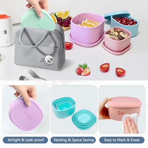 Anatole Silicone Food Storage Container Bento Box 4 Pcs (30oz 20oz 10oz 6.7oz) - color: 4 Pack - Lilac Purple
