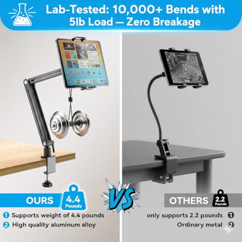 Jakeko Adjustable Portable Monitor Stand 15.6" - 360° Rotating Base Tall Tablet Desk Arm Holder Stand for iPad Air/Pro/Mini Swivel Flexible Clamp Mount Soporte para Tablet/Monitor Portatil/Ereader - size: up to 18.5"