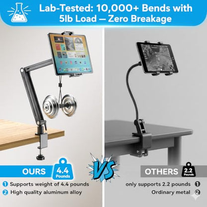 Jakeko Adjustable Portable Monitor Stand 15.6" - 360° Rotating Base Tall Tablet Desk Arm Holder Stand for iPad Air/Pro/Mini Swivel Flexible Clamp Mount Soporte para Tablet/Monitor Portatil/Ereader - size: up to 18.5"