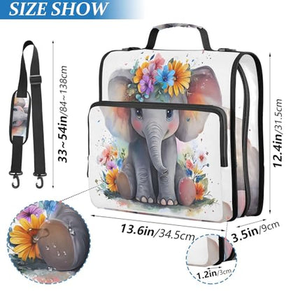 3 Ring Zipper Binder with Shoulder Strap Baby Elephant 2 Inch Zippered Binder Bag 500 Sheet Capacity Multi Pockets for School Supplies - color: Multi17