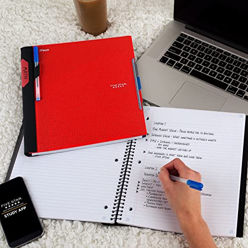 Five Star Advance Spiral Notebook + Study App, 3 Subject, College Ruled Paper, 8-1/2" x 11", 150 Sheets, Spiral Guard, Movable Tabbed Dividers, Fire Red (73134) (Pack of 6) - color: Fire Red, size: Pack of 6