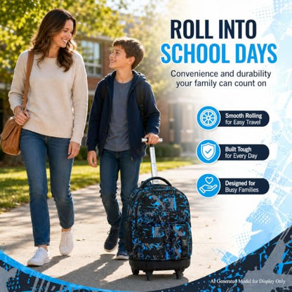 CCJPX Rolling Backpack for Boys, 3Pcs Roller Wheeled School Bookbag, Graffiti Wheels Backpacks with Lunch Box for Kids (Blue) - color: Graffiti Blue
