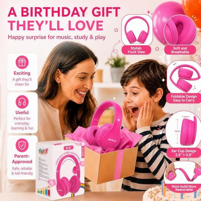 MIDOLA Kids Bluetooth Headphones 68H Play Time,Volume Limit 85/94dB, Foldable Lightweight Wireless Over-Ear Headphone for Kid Toddler Child Pad Tablet,Headsets with Built-in Mic Hot-Pink - color: Rose Pink