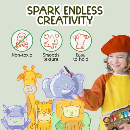 TinyGeeks 6 Animal Shaped Crayons - Non Toxic Crayons for Toddlers - Washable - Perfect for Kids Ages 4-8 - Easy To Hold - Enjoy your Little Safari