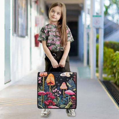 Butterflies Mushrooms Zipper Binder with Shoulder Strap & Handle for Easy Carry, 1.5 Inch 3-Ring Binder for School, Expansion Panel and Expanding File