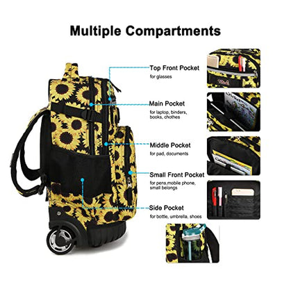 Tilami Rolling Backpack 18 inch Wheeled Laptop Backpack School College Student Travel Trip Boys and Girls (Sunflower) - color: Sunflower