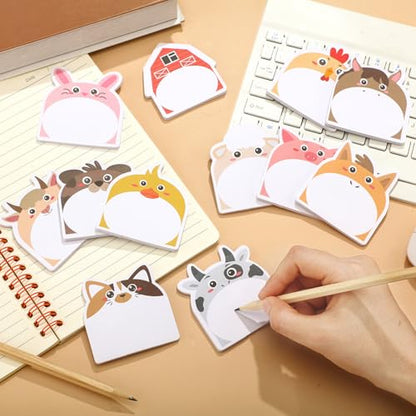Yinder 24 Pads Cute Sticky Notes Fun Kawaii Farm Animal Sticky Notes Pads Bulk Cartoon Memo Self Adhesive Gift Back to School Veterinary Office School Tab Party Supplies - style: Farm Animals