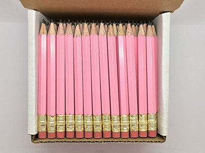 Half Pencils with Eraser - Golf, Pew - Hexagon, Sharpened, #2 Pencil, Color - Pastel Pink, Box of 72 Golf Pocket Pencils TM