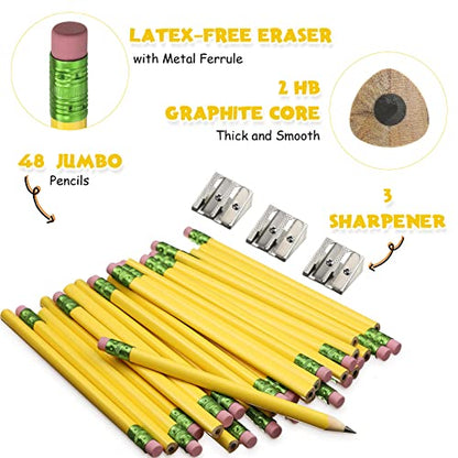 Fainne 48 Pcs Fat Pencils Jumbo Big Thick Large Pencils and 3 Pieces Sharpeners for Kids Beginners Preschoolers Kindergarten School Office Supplies(Yellow+Green,Triangle) - color: Pink,Yellow, style: Triangle