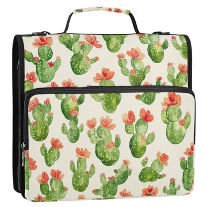 Cartoon Cute Cactus Zipper Binder 3 Ring 1.5 Inch School Binder Organizer with Shoulder Strap Handle File Folder Pockets Large Capacity Students Girl Boy Men Office Work - color: Cartoon Cute Cactus