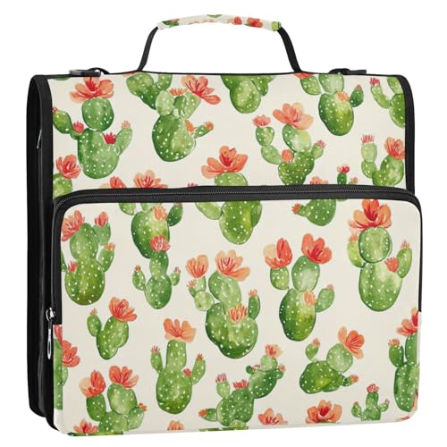 Cartoon Cute Cactus Zipper Binder 3 Ring 1.5 Inch School Binder Organizer with Shoulder Strap Handle File Folder Pockets Large Capacity Students Girl Boy Men Office Work - color: Cartoon Cute Cactus