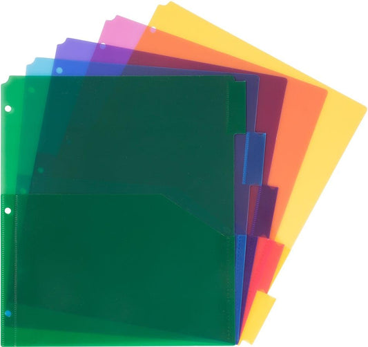 JAM PAPER Plastic Index 5-Tab Dividers w/Double Pockets - 9 3/4 x 11 1/2 - Assorted Multi-Color - 2 Packs of 5 Tabs/Set - color: Pack of 2, size: 5-Tab with Pockets - Multi-Color