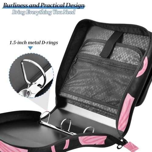Pink Bow Black Zipper Binder Bag 3 Ring Binder with Shoulder Strap Zip Up 500 Sheets Capacity Multi Pockets for School Office Supplies - color: Multi470, size: Fit 500 Sheets