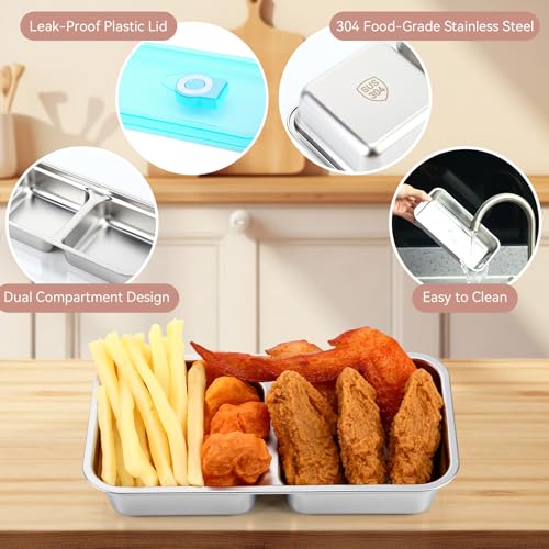 Vesici 12 Pack Stainless Steel Bento Boxes with Tableware Set 30 oz 2 and 1 Compartments Snack Box Containers with Leakproof Lids, Divided Meal Prep Lunch Box Food Container Dishwasher Safe - style: 1 and 2 Compartments