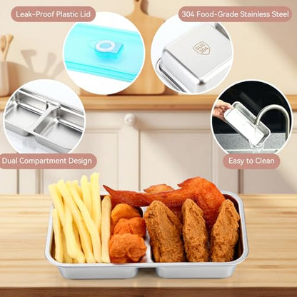 Vesici 12 Pack Stainless Steel Bento Boxes with Tableware Set 30 oz 2 and 1 Compartments Snack Box Containers with Leakproof Lids, Divided Meal Prep Lunch Box Food Container Dishwasher Safe - style: 1 and 2 Compartments