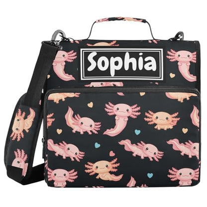 Cute Axolotl Black Print Custom Zipper Binder Bag 3 Ring with Shoulder Strap & Handle Personalized Binder Bag Expandable File Folder for School - color: Multi-cute Axolotl Black
