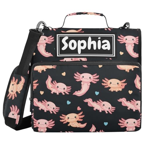 Cute Axolotl Black Print Custom Zipper Binder Bag 3 Ring with Shoulder Strap & Handle Personalized Binder Bag Expandable File Folder for School - color: Multi-cute Axolotl Black