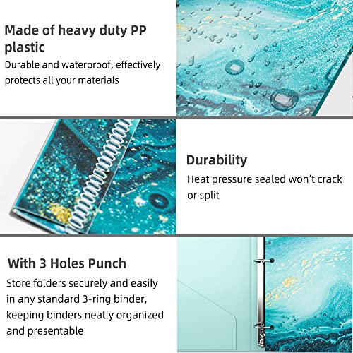 Ospelelf Folders with Pockets, Waterproof Plastic Folder with Two Fixed Corner Tabs and 2 Pockets Includes Business Card Slot, Includes Sticker, Fits 3 Ring Binder Holds 11" x 8.5", 6-Pack - color: Marble and Flowers