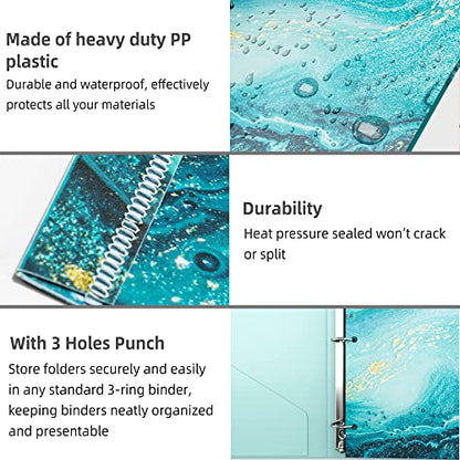 Ospelelf Folders with Pockets, Waterproof Plastic Folder with Two Fixed Corner Tabs and 2 Pockets Includes Business Card Slot, Includes Sticker, Fits 3 Ring Binder Holds 11" x 8.5", 6-Pack - color: Marble and Flowers