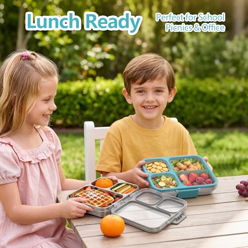HOMEKOL Stainless Steel Bento Lunch Box 3-Compartment, 4.2Cups, Blue | Leak-Proof Metal Lunch Container for Kids & Adults, BPA-Free, Dishwasher Safe, Clear Tritan Lid, 1000ml (Not Insulated) - color: Blue, size: 34oz (1000ml)