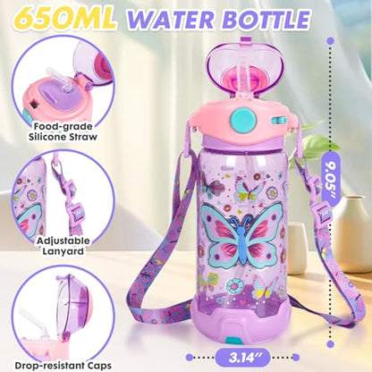 Kids Bento Lunch Box Set with 1200ml Leak-Proof Lunch Containers with 3 Compartments, 22oz BPA-Free Water Bottle, Insulated Lunch Bag for Back to School Kids Girls Boys - color: Butterfly