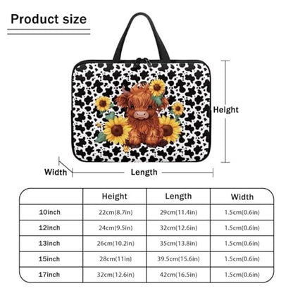 HUGS IDEA Laptop Sleeve Carrying Case for Women Computer Cover with Handle Notebook Messenger - color: Cute Cattle Cow Print, size: 10inch
