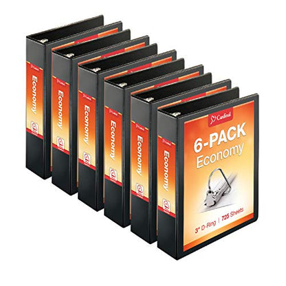 Cardinal by TOPS Products Economy Value ClearVue 3-Inch Slant-D Ring Binders, 725 Sheet Capacity, Black, Case of 6 Binders (90770) - color: Black, size: 3 Inch