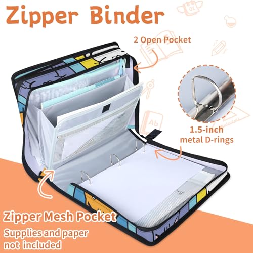 Custom Zipper Binder Kawaii Cat Kitty 3 Ring Binder 1.5 Inch Expanding Pockets File Folder Large Capacity Document Organizer Bag with Handle and Strap - color: Multi 6