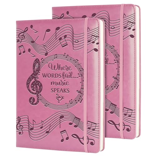 Music Gift 2 PCS Blank Sheet Music Notebook Where Words Fail Music Speaks Gift Manuscript Paper Notebook (2pcs Music -Pink) - color: 2pcs Music -Pink
