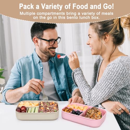 Caperci Stackable Bento Lunch Box for Adult & Teens - Reinforced Leak-Proof Lunch Container 4-Compartment with Utensils & Sauce Container, BPA-Free, Dishwasher/Microwave Safe, 47oz (Pale Mocha) - color: Pale Mocha