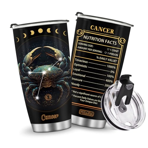 Horoscope Cancer Insulated Tumblers Mug Cup Gifts for Birthday Boys Girls Men Women Son Daughter Travel Essentials Accessories Must Have Cold Iced 20oz - color: Horoscope Cancer-654