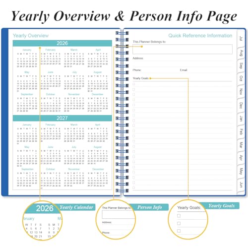 2026-2027 Planner - Planner 2026-2027 from July 2026 - June 2027, Weekly & Monthly Planner Spiral Bound with 12 Monthly Tabs, Inner Pocket, 6.4" x 8.5", Blue-E - color: Blue-E, size: 6.4" x 8.5"