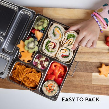 PlanetBox Rover Stainless Steel Bento Box Style Lunch Box for Kids with 5 Compartments – Durable, Dishwasher Safe and BPA-Free Food Container - size: 5 Compartments