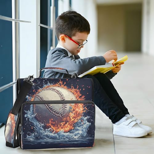 Caikeny 3 Ring Zipper Binder Baseball Fire Water 1.5 inch Binders Bag Flame Soccer with Shoulder Strap and Handle Expanding File Pockets - color: Multicolored 1z2.12
